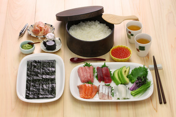 Wall Mural - hand rolled temaki sushi set,  japanese food