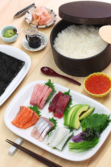 Wall Mural - hand rolled temaki sushi set,  japanese food