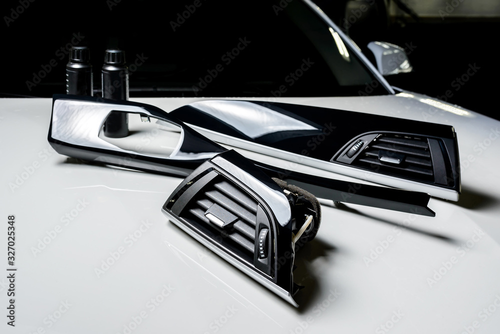 The ideal surface of plastic in the interior of the car is black after polishing and cleaning with car chemistry