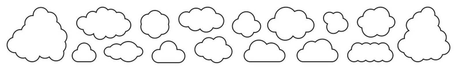 Cloud Icon Black Line | Clouds Illustration | Weather Climate Symbol | Computing Storage Logo | Cartoon Bubble Sign | Isolated | Variations