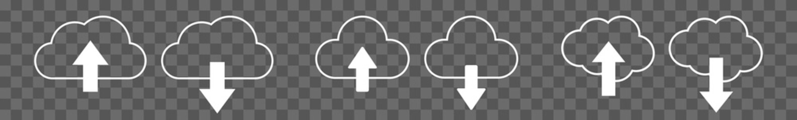 Wall Mural - Cloud Upload Download Icon White | Clouds Arrow Up Down Illustration | Computing Storage Symbol |  Server Data Internet Logo | IT Service Sign | Isolated | Variations