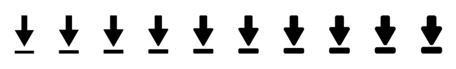 Wall Mural - Download Arrow Icon Black | Arrows Down Illustration | File Data Transfer Symbol | Web Import Logo | Computer Browser Sign | Isolated | Variations