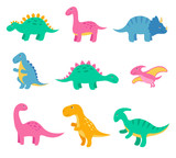Fototapeta Dinusie - Cute colorful cartoon dinosaurs set isolated on white background. Vector illustration for kids