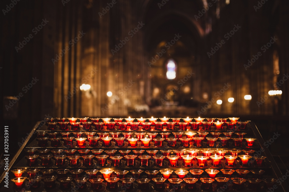 Easter service in catholic christian cathedral - copissease - gloomy dark background - obrazy, fototapety, plakaty 