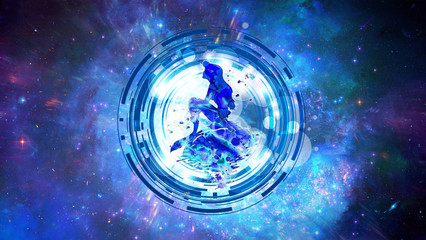 Leinwandbilder - Abstract illustration of a splash of a painted mermaid setting in a multicolored galaxy background