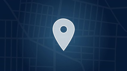 Poster - Motion graphic Location pin marker icon with road map background. GPS Technology and transportation concept