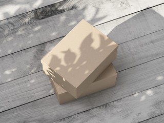 Two carton Gift Boxes Mockup on the white wooden table outdoor