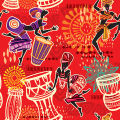 Wall Mural - Seamless pattern with Ethnic background with African motifs