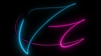 Wall Mural - Colored neon animation on a black background. Luminous lines in blue and pink. 3d rendering video.