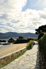 Os Castelos rocks on the beach of Seiramar, between Covas a Sacido, in Viveiro, Lugo, Galicia. Spain. Europe. October 05, 2019