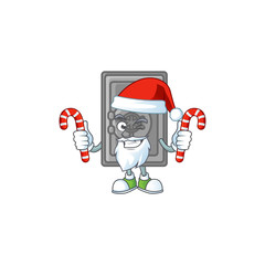 Sticker - cartoon mascot style of security box closed in Santa costume with candy