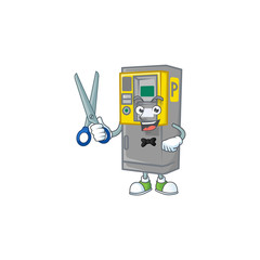 Wall Mural - Happy smiling barber parking ticket machine mascot design style