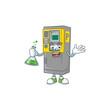 A genius Professor parking ticket machine cartoon character with glass tube