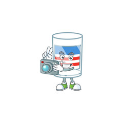 Wall Mural - A USA stripes glass Photographer cartoon character in action with a camera