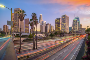 Fototapete - Beautiful sunset of Los Angeles downtown skyline
