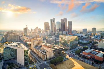 Wall Mural - Beautiful sunset of Los Angeles downtown skyline