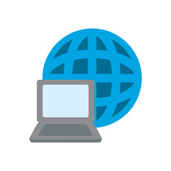 Isolated global sphere with laptop flat style icon vector design