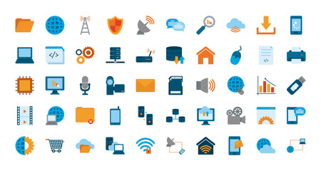 Poster - Technology and internet flat style icon set vector design