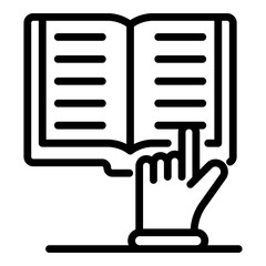 Poster - Textbook and hand icon. Outline textbook and hand vector icon for web design isolated on white background