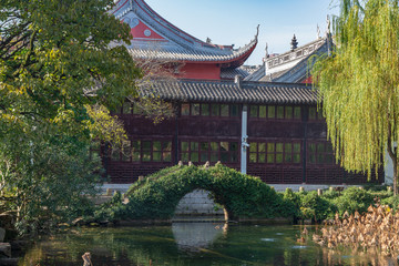 traditional architecture of china with bridge at shanghai china