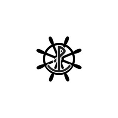 Poster - Anchor icon inside a ship wheel marine symbol for logo design illustration on a white background