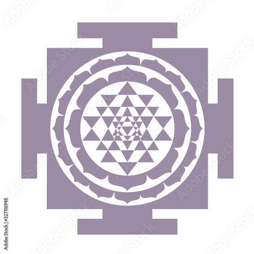 Fotografia The Sri Yantra or Sri Chakra, form of mystical diagram, Shri Vidya school of Hindu tantra symbol