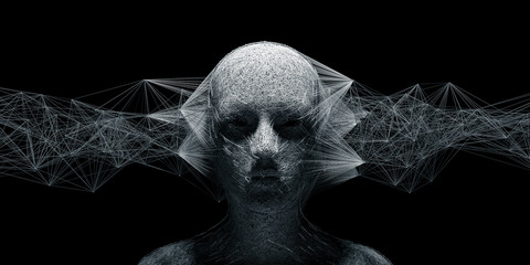 Wall Mural - abstract digital human face with big data connection or mistic mask. 3d illustration