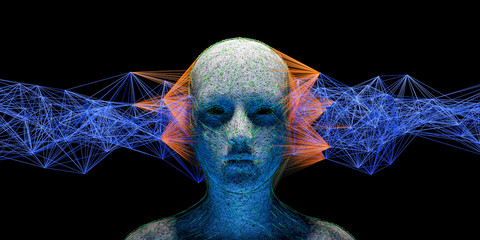 Wall Mural - abstract digital human face with big data connection or mistic mask. 3d illustration