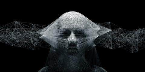 Wall Mural - abstract digital human face with big data connection or mistic mask. 3d illustration