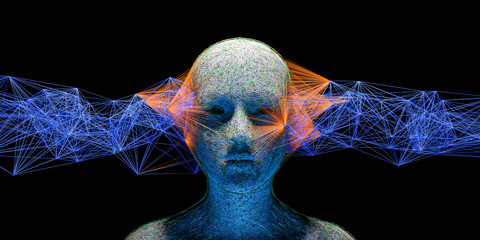 Wall Mural - abstract digital human face with big data connection or mistic mask. 3d illustration