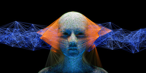 Wall Mural - abstract digital human face with big data connection or mistic mask. 3d illustration