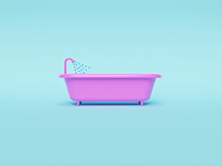 Poster - cartoon style pink bathtub with tap isolated on pastel background. minimal concept. 3d rendering