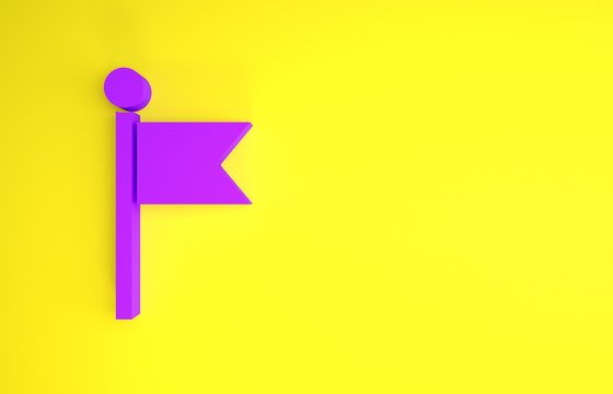 Purple Flag icon isolated on yellow background. Location marker symbol. Minimalism concept. 3d illustration 3D render