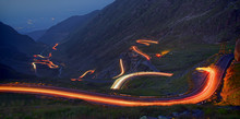 Transfagarasan mountain road with night traffic. Romania