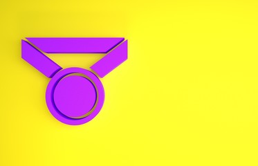 Purple Medal icon isolated on yellow background. Winner symbol. Minimalism concept. 3d illustration 3D render