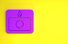 Purple Fire Alarm System Icon Isolated On Yellow Background. Pull Danger Fire Safety Box. Minimalism Concept. 3d Illustration 3D Render