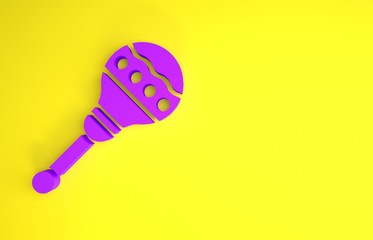 Purple Maracas icon isolated on yellow background. Music maracas instrument mexico. Minimalism concept. 3d illustration 3D render