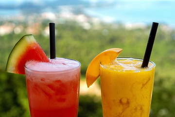 two smoothie cocktails by the sea in Thailand