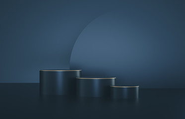Poster - Beauty fashion luxury podium backdrop for product display. minimalist black and gold background. 3d render.