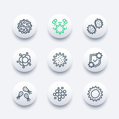 Poster - microbe, virus and bacteria vector line icons