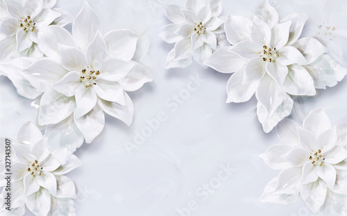 Dekoracja na wymiar  3d-fototapeta-ilustracja-tlo-ze-zlota-bizuteria-perlowa-motylem-i-kwiatami-kolami