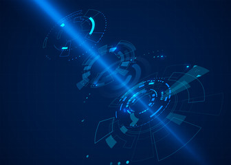 Poster - Sci fi abstract cyberspace background with ray of light. Futuristic technology concept with HUD elements. vector illustration