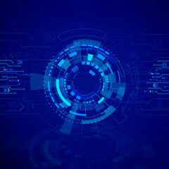 Poster - Circle blue abstract technology background. Sci fi cyberspace backdrop. Future innovation concept. Vector illustration