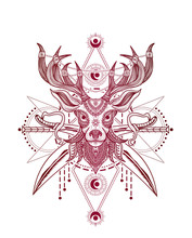 Vector Illustration Deer Head Mandala Pattern Style Good For Print On Demand