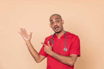 African doctor wearing red uniform