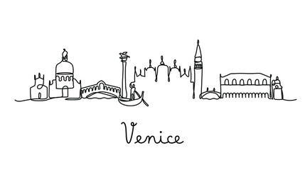 Wall Mural - One line style Venice city skyline. Simple modern minimaistic style vector.