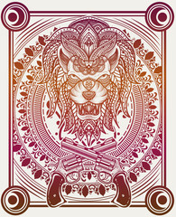 Wall Mural - Illustration vector Lion head with floral pattern style good for print on demand(POD)