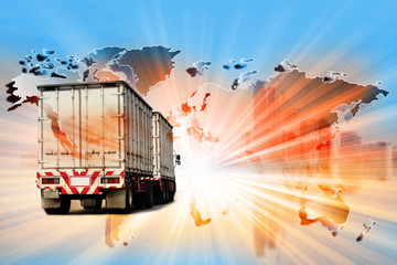 The world logistics  background or transportation Industry or shipping business, Container Cargo  shipment , truck delivery, airplane , import export Concept