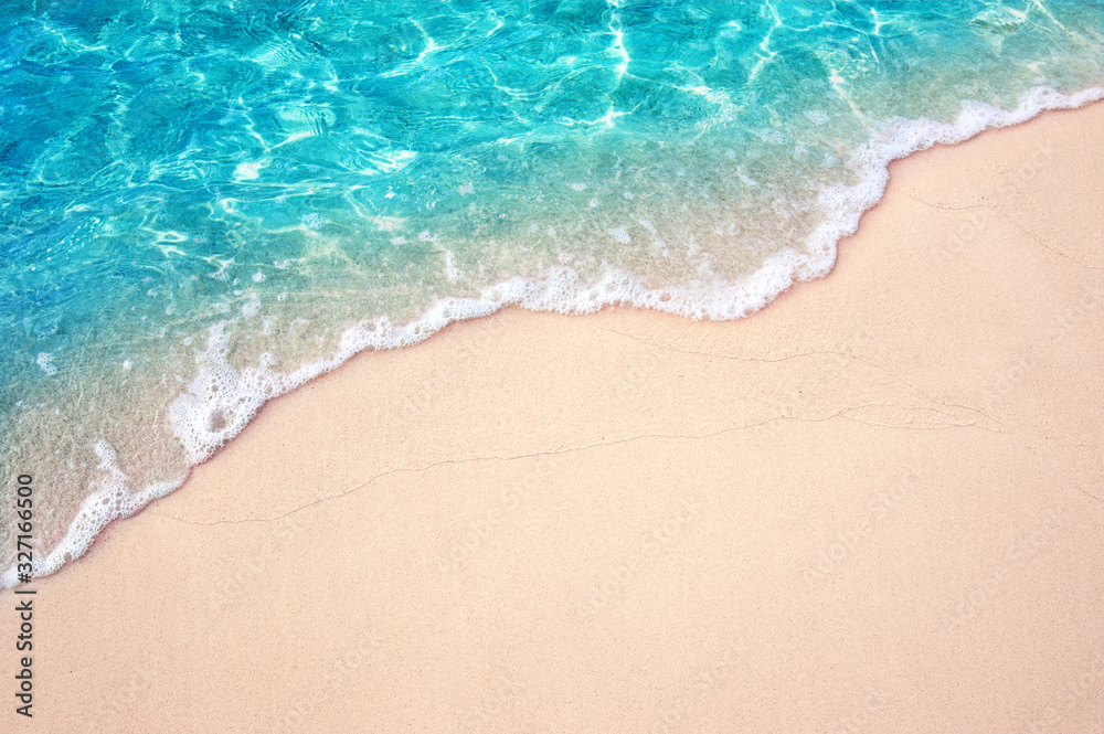 Beautiful Soft blue ocean wave on fine sandy beach - obrazy, fototapety, plakaty 