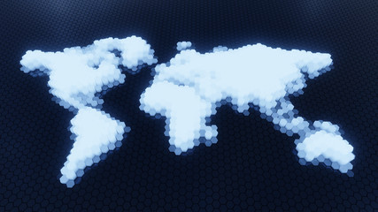 Leinwandbilder - Hexagon waving and transform to world map